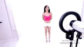 Sweet Teenager gets sluty deep throating long rod at casting