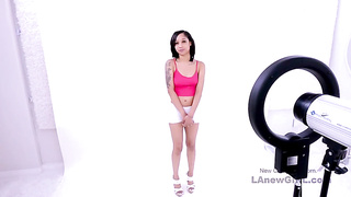 Sweet Teenager gets sluty deep throating long rod at casting