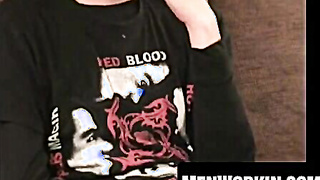 Bony amateur jerks massive pipe before jizzing