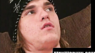 Bony amateur jerks massive pipe before jizzing