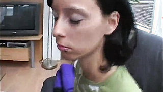 Super-cute Dark-haired Nymph Gargling Sausage