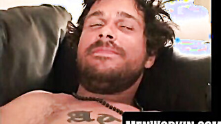 Tatted thug fumbles wooly knob before dumping jizz