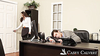 Casey Calvert Drilling In The Desk With Her Undergarments