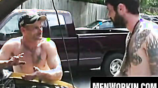 Wooly elderly stud wanks and pops on his abdomen