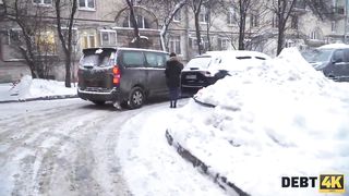 Debt4k. Fresh collector visits super-sexy night bar boss Monica