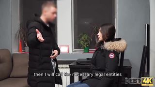 Debt4k. Fresh collector visits super-sexy night bar boss Monica