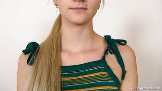 caresses her vagina