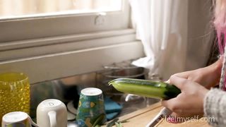 First-Timer gal home alone with her plaything