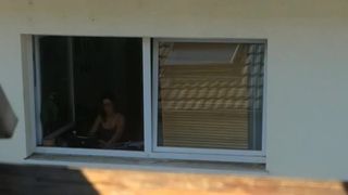 Neighbor Teenie witness jack showcase and make candid views(zoomed)