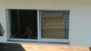 Neighbor Teenie witness jack showcase and make candid views(zoomed)