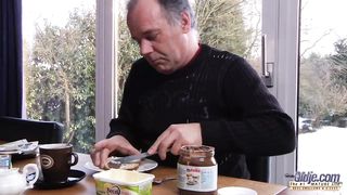 Elderly chief explites his youthful office damsel