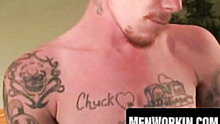 Raunchy dude drains off solo and pops all over himself