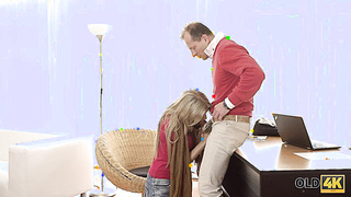 Blondie-haired Nubile Practices Awesome Fuckfest With Senior Paramour - George Uhl