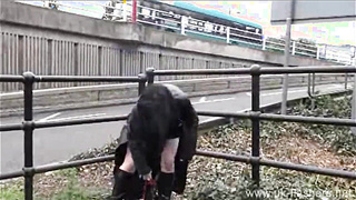 Faye Corbin jizzing on the side of the road