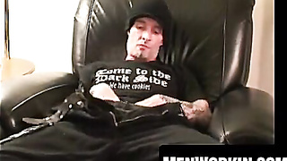 Interviewed man lured into masturbating his hard-on and nutting