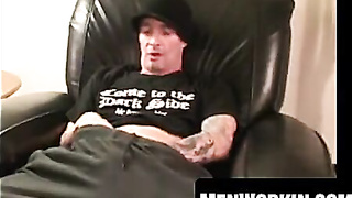 Interviewed man lured into masturbating his hard-on and nutting