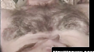 Kinky senior bastard tugs his unshaved schlong solo