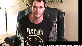 Furry guy unclothes mid conversation and milks his stiff jizz-shotgun