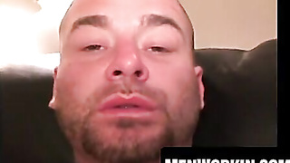 Shaved man with nip rings tugs on his gigantic rigid spunk-pump