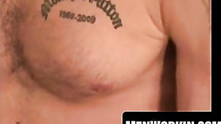 Slim amateur shoots jizz in arm after solo sesh