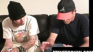 Mustached boy takes humid cock after deep throating