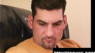 Rugged man jerks stiff with fucktoy in his cock-squeezing brown-eye