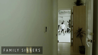 FAMILY SINNERS - Stepbrother Opens up His Sis's Cunt As She Romps Her Rock hard In The Gym