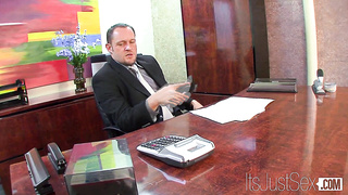 Black-haired Assistant Miley Ann Plumbs Her Way to a Promotion