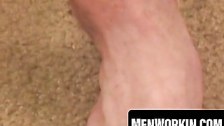 Mature inked fellow drains his good-sized wood and blows geyser