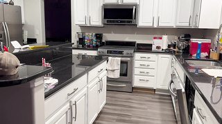 Stellar cougar making brownies boinked in kitchen and left with cream colored packing