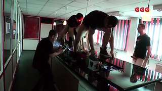 Behind-the-sequences mass ejaculation gang-bang film with warm stunner in GGG John Thompson