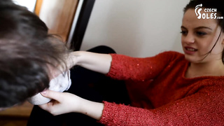 Woman exercise soles and socks smelly (sole smelly, podophilia, petite soles, insatiable soles, feet)