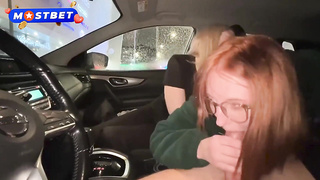 Dual oral pleasure in the camper before real orgy in a public cinema