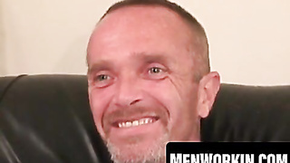 Mature amateur guy wanks his puny unshaved sausage and shoots a load