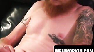 Bearded inked mature man jerks fuck-stick and pops on self
