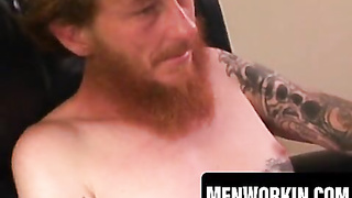 Bearded inked mature man jerks fuck-stick and pops on self