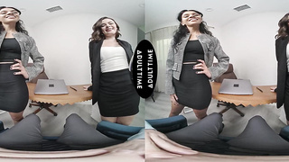 UP CLOSE VR - Lezzie Manager Harley Haze Observes You Pound Her Wifey Dharma Jones In Her Office - POINT OF VIEW