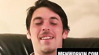 Tatted middle senior fellow shoots a load on plate after stroking off