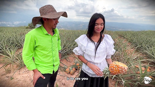 A Colombian peasant is picked up by a fellow who peels off her bare in a pineapple plantation to drill her