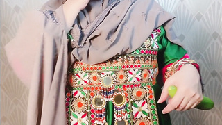 Mischievous pathan nymph with hefty rump.shoving a cucumber inwards her caboose and vag