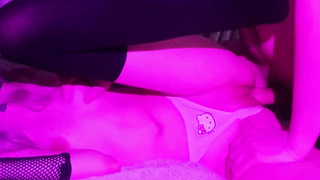 Alt chick with cat's fumbles shrieks cutely when I come in her