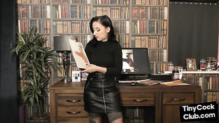LIL' PRICK BAR - SPH stunner in leather chatting abasingly about diminutive dongs