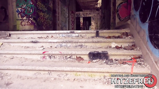 Public Fuck-fest in Germany: Thin Black-haired Teenie