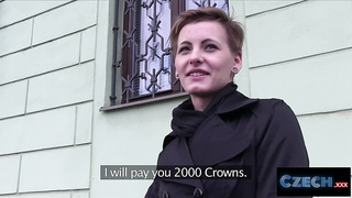 CZECH HARD-CORE - Brief haired CZECH chick plows stranger for cash in his camper