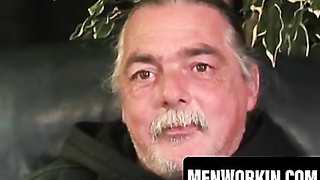 Senior amateur dude with smallish salami slightly shoots a load from fapping