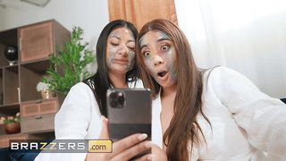 BRAZZERS - Cami Strella & Violet Myers Have fun With Each Other's Cooch At The Spa Then Cami's Spouse Join For A three way