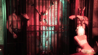 2 satans break from their cages and screw a black-haired in white pantyhose