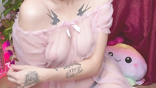 teenage sex-positive female railing fake penis and sploog