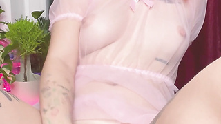 teenage sex-positive female railing fake penis and sploog