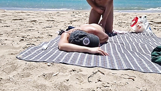 young doll gets pulverized on the beach by a stranger boning from behind
